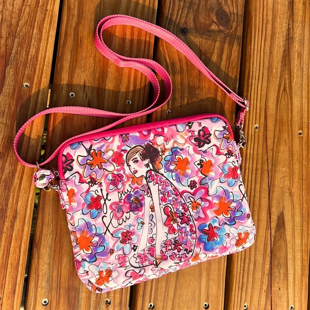 Izak Zeno pink Floral Laptop Tablet Crossbody Bag